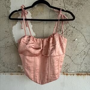 LA Hearts Light Pink Satin Corset Top Tie Strap Bustier M PacSun